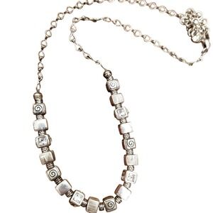 Brighton Silver Tone Cube Bead Necklace with Rhinestones Fashion Jewelry‎
